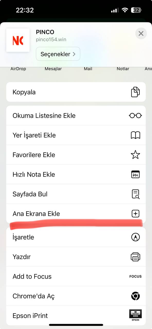 iOS Ana Ekrana Ekle adımları