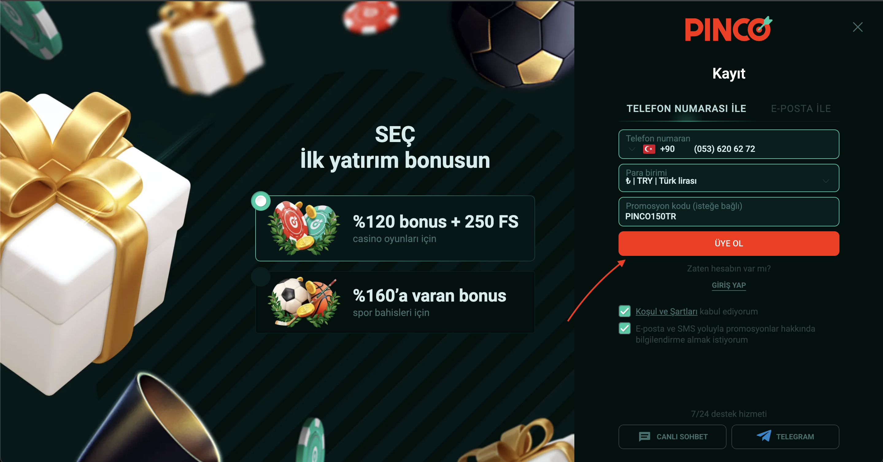 Pinco kayıt formu nasıl doldurulur